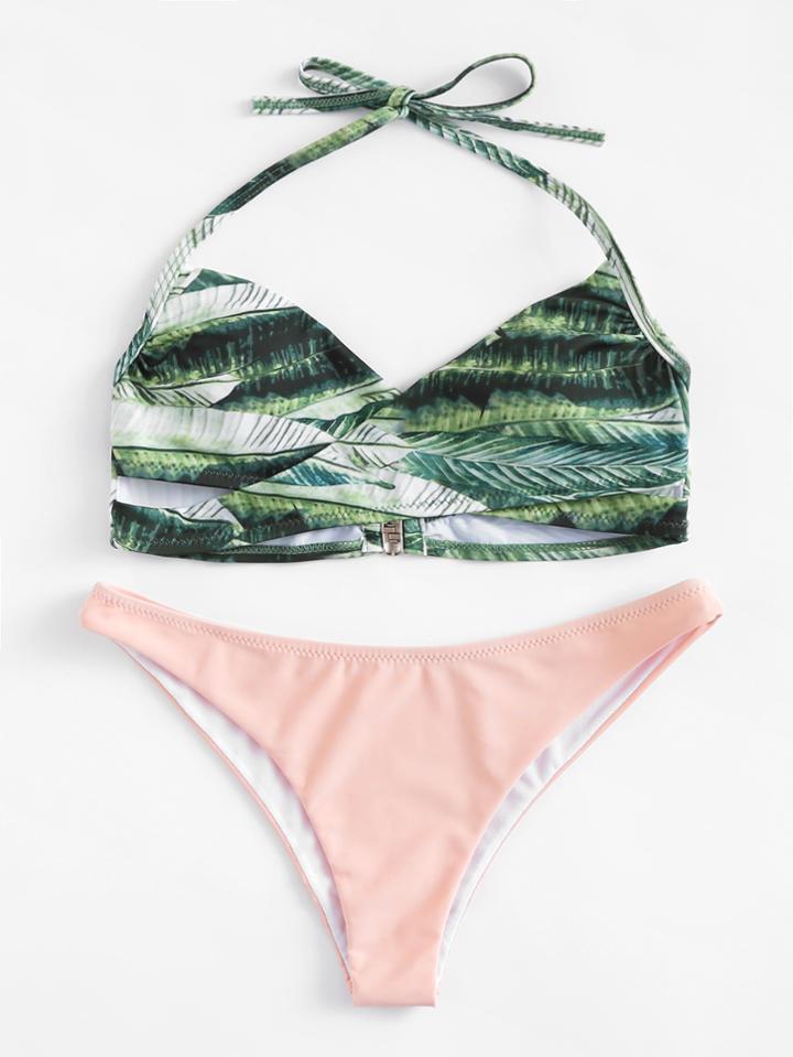 Romwe Jungle Print Mix And Match Bikini Set
