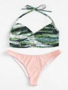 Romwe Jungle Print Mix And Match Bikini Set