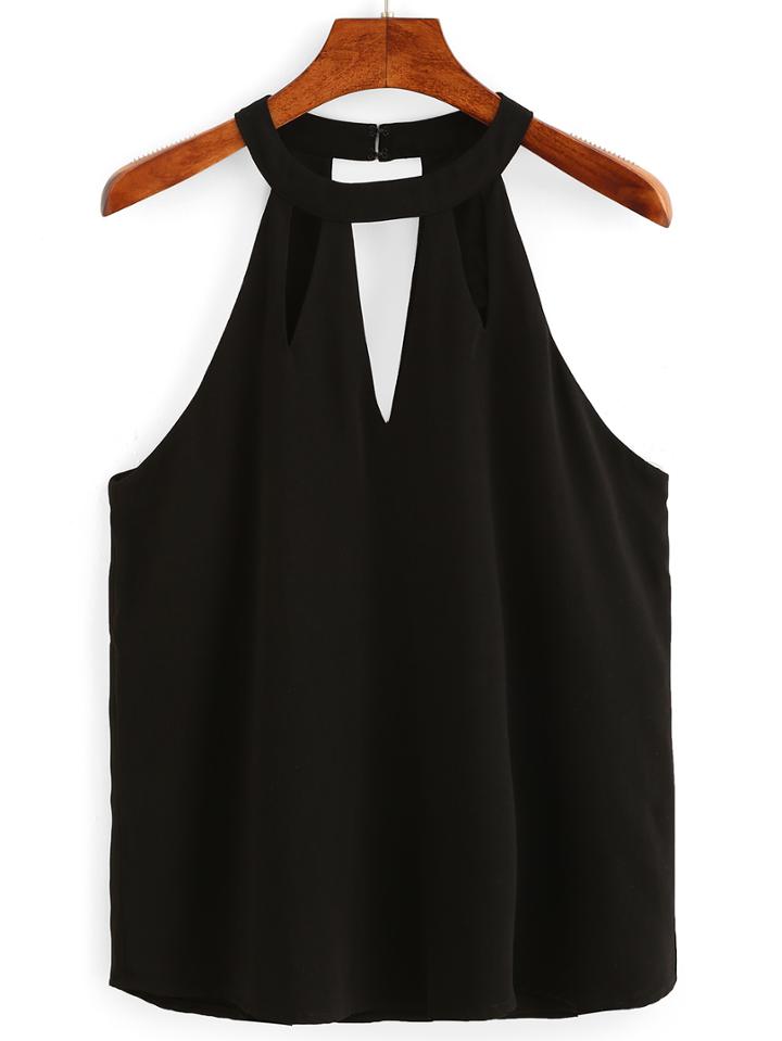 Romwe Double Keyhole Halter Neck Top