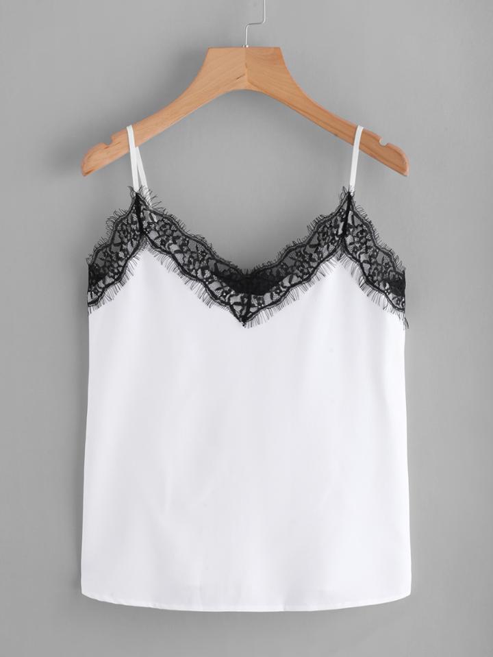Romwe Eyelash Lace Trim Cami Top
