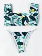 Romwe Tropical Print Bandeau Bikini Set