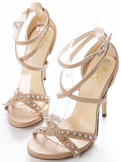 Romwe Nude High Heel Buckle Rivet Sandals