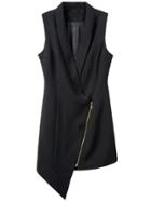 Romwe Shawl Collar Asymmetrical Black Vest Coat