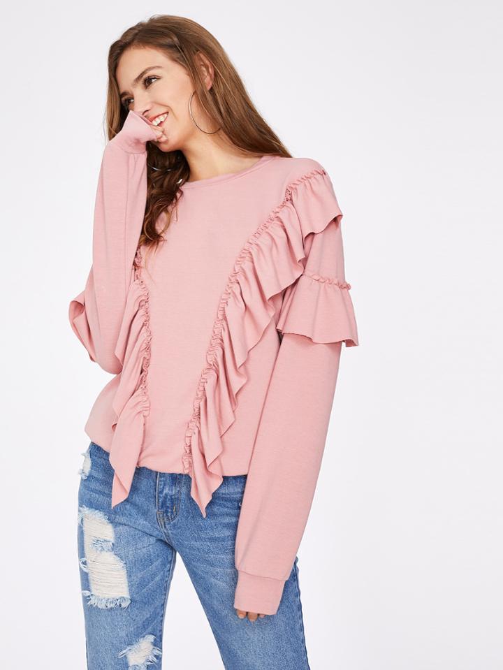 Romwe Symmetric Flounce Trim Sweatshirt