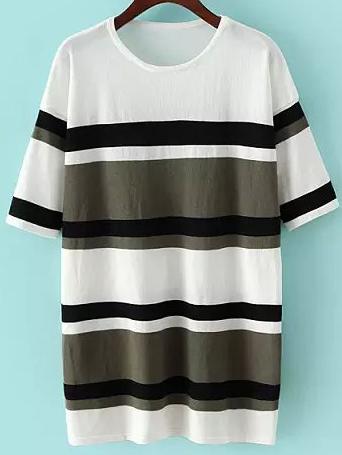 Romwe Striped Loose Dark Grey Sweater