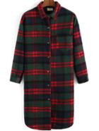 Romwe Lapel Plaid Pocket Coat