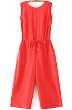 Romwe Sleeveless Drawstring Wide Leg Red Jumpsuit