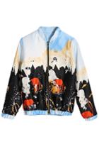 Romwe Scrawl Print Band Collar Jacket