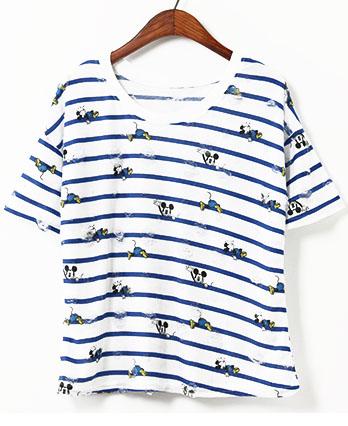 Romwe Mickey Print Ripped T-shirt