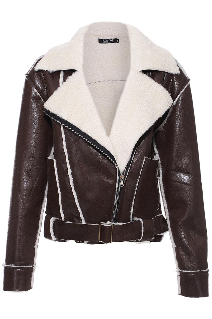 Romwe Romwe Lapel Belted  Brown Coat