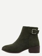 Romwe Army Green Plush Leather Cork Heel Booties