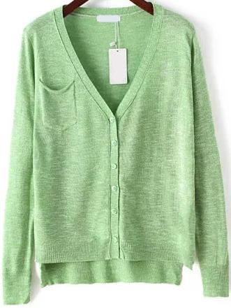 Romwe With Pocket Dip Hem Green Cardigan