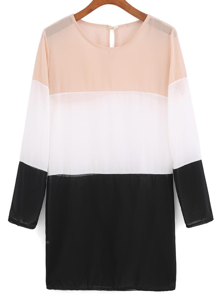 Romwe Color-block Striped Chiffon Shift Dress
