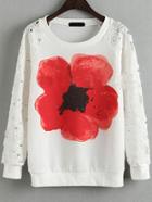 Romwe Lace Insert Flower Print T-shirt