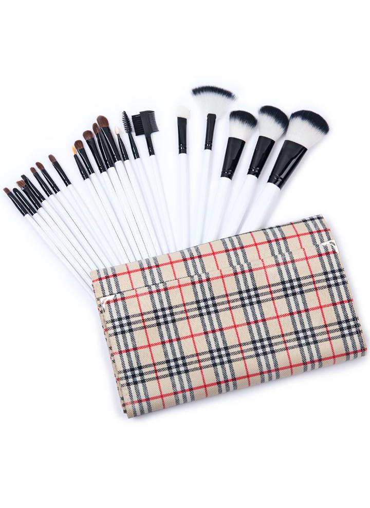 Romwe 20pcs Khaki Plaid Makeup Brush Set