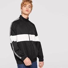 Romwe Guys Raglan Sleeve Two Tone Letter Jacket