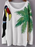 Romwe Bird Print Slit Sweater