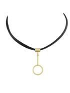 Romwe Gold Pu Pendant Choker Necklace