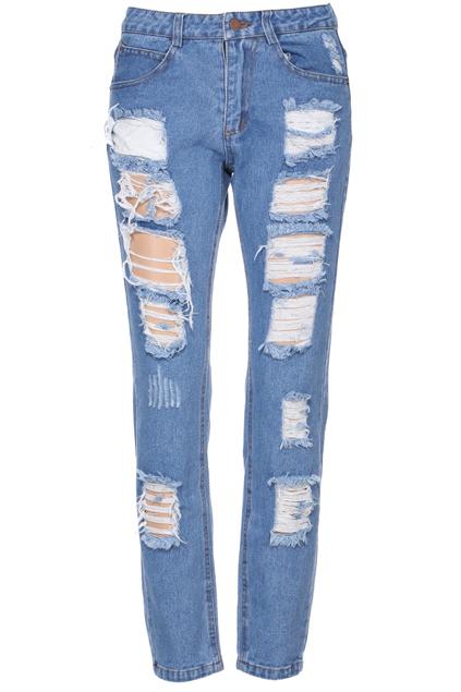 Romwe Shredded Blue Denim Jeans