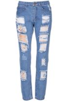 Romwe Shredded Blue Denim Jeans