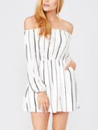 Romwe White Vertical Striped Off The Shoulder Dress
