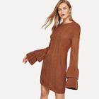 Romwe Layered Flounce Sleeve Mixed Knit Sweater Dress