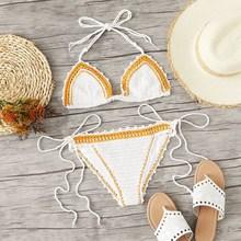 Romwe Crochet Halter Top With Tie Side Bikini