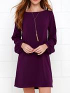 Romwe Purple Long Sleeve Casual Dress