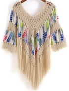 Romwe V Neck With Tassel Feather Print Top
