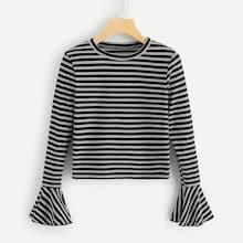 Romwe Striped Flounce Sleeve Tee