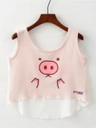 Romwe Pig Print Dip Hem Top