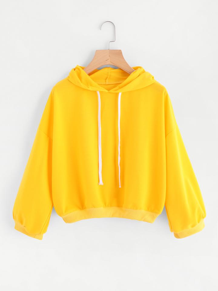 Romwe Drop Shoulder Hooded Drawstring Sweatshirt