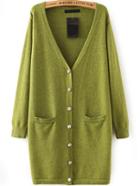Romwe With Pockets Buttons Green Cardigan