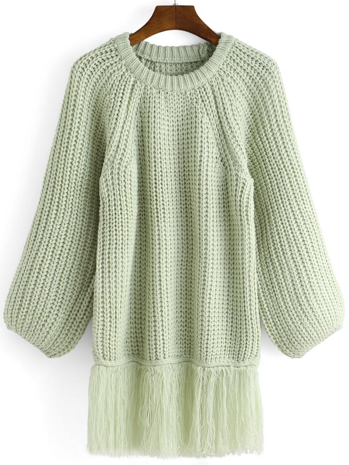 Romwe Round Neck Fringe Long Sweater