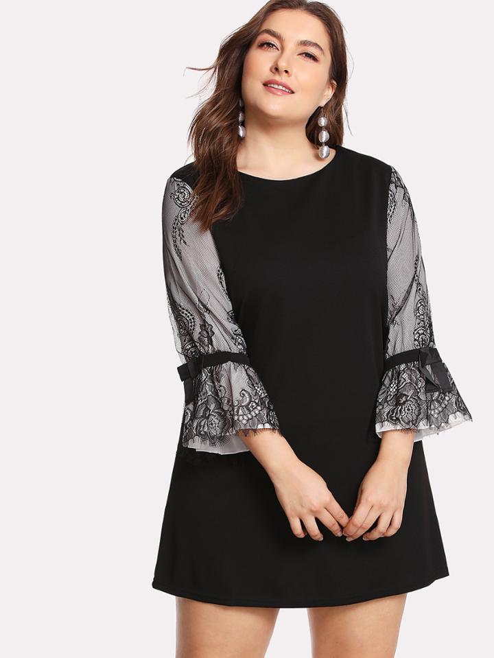 Romwe Contrast Lace Sleeve Dress