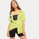 Romwe Neon Lime Figure Print Button Front Shirt
