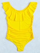 Romwe Yellow Ruffle Detail One-piece Swimwear