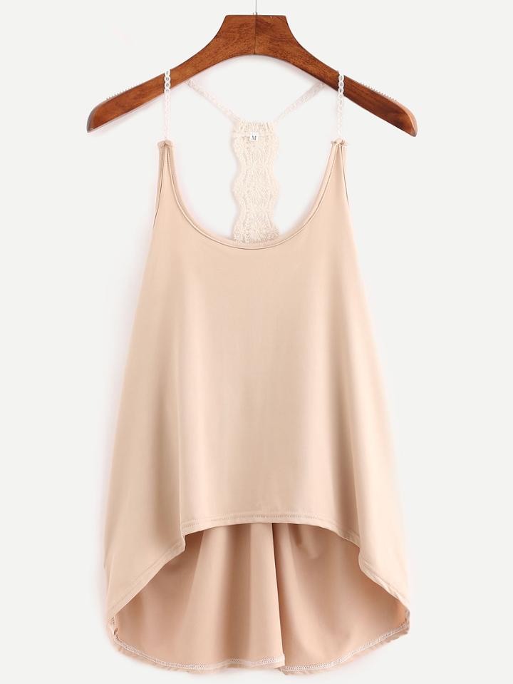 Romwe Lace Racerback Cami Top - Pink