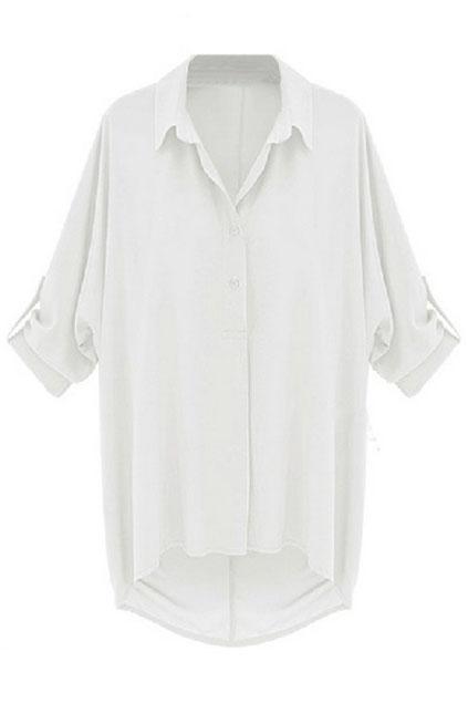 Romwe Lapel Asymmetric White Shirt