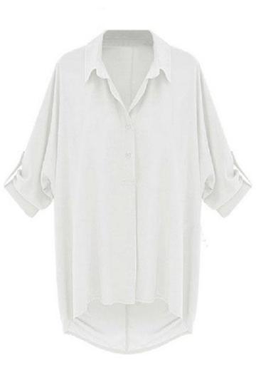 Romwe Lapel Asymmetric White Shirt