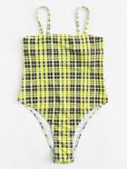 Romwe Adjustable Straps Plaid Swimsuit