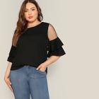 Romwe Plus Mesh Panel Layered Bell Sleeve Top