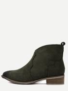 Romwe Green Faux Suede Distressed Cork Heel Ankle Boots