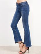 Romwe Blue Split Front Asymmetric Raw Hem Flare Jeans
