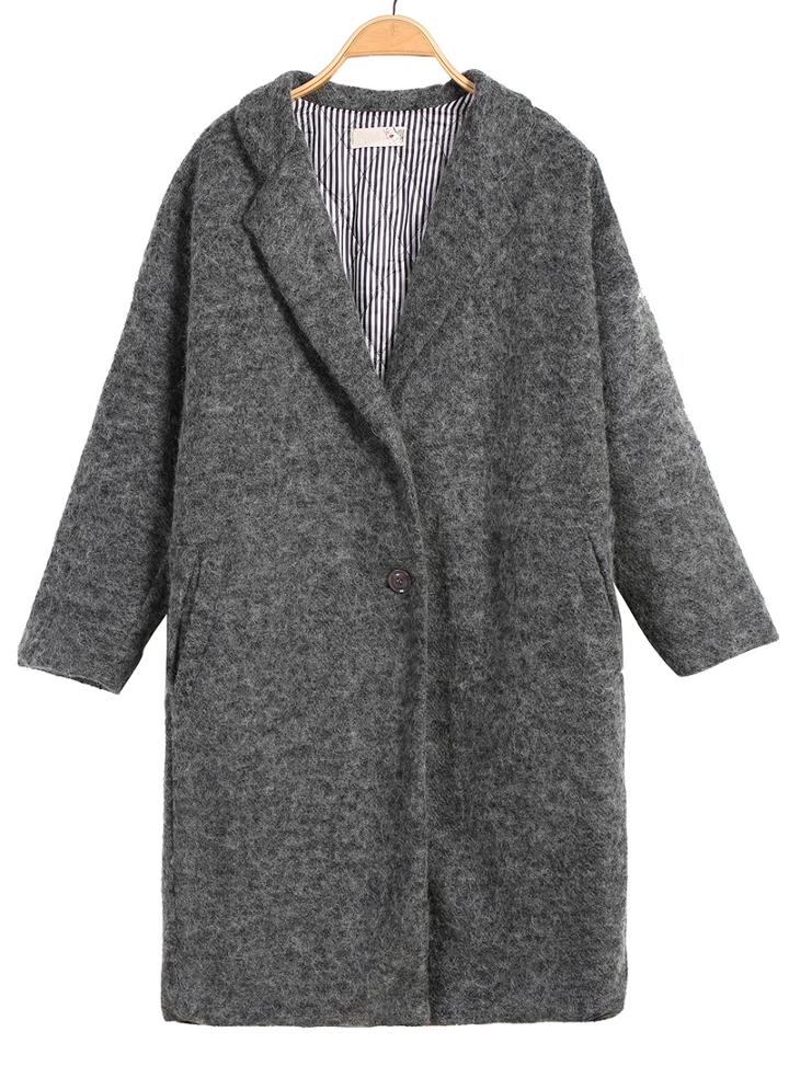 Romwe Breasted Woolen Loose Grey Coat