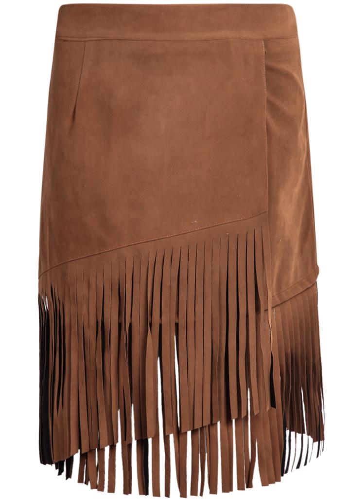 Romwe Tassel Velvet Khaki Skirt