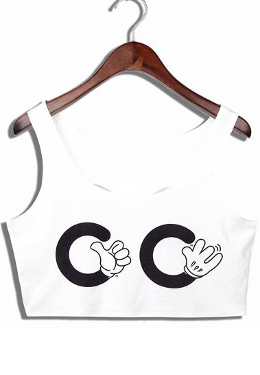 Romwe White Elastic Hand Print Crop Vest