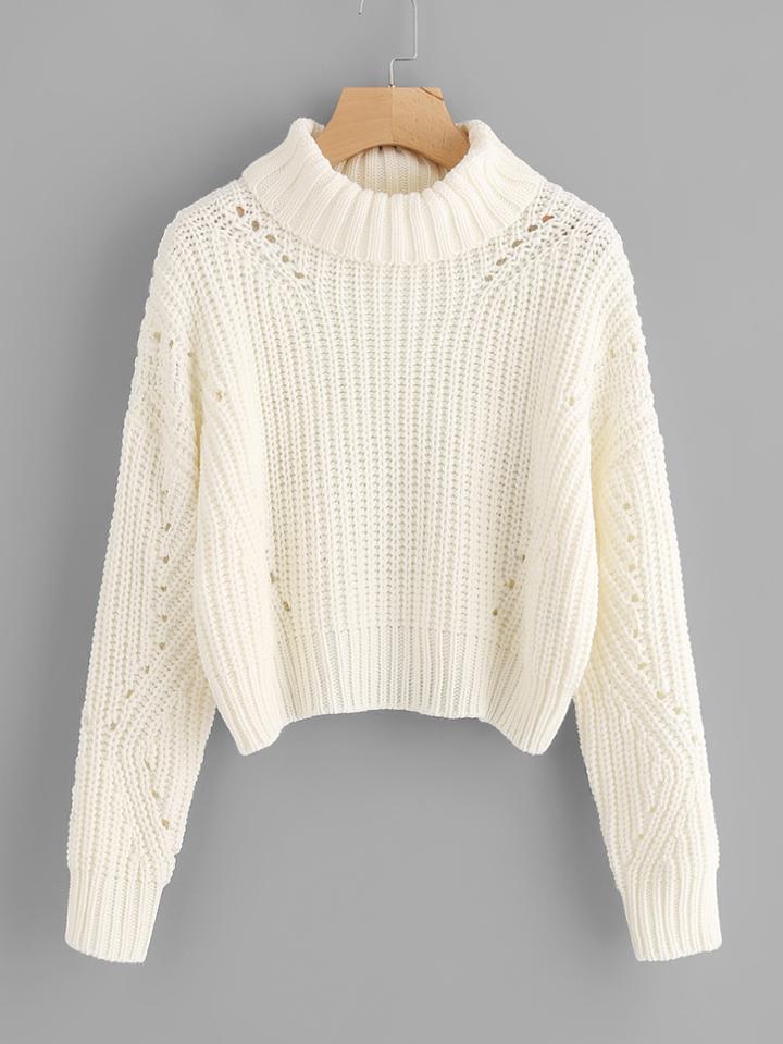 Romwe Roll Neck Eyelet Detail Jumper