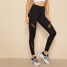 Romwe High Waist Mesh Insert Crop Leggings