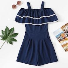 Romwe Contrast Trim Ruffle Romper